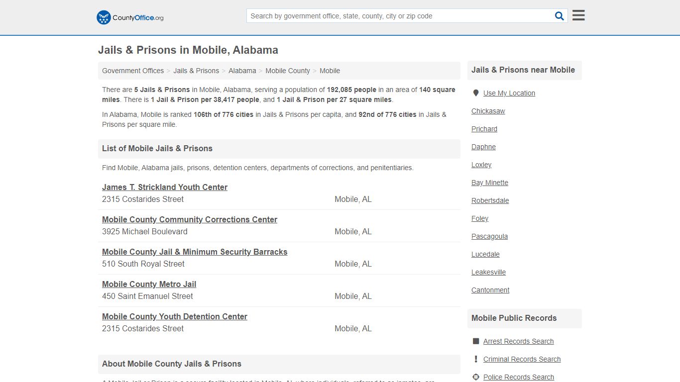 Jails & Prisons - Mobile, AL (Inmate Rosters & Records)